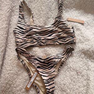 SKIMS Black and Cream Striped Bikini